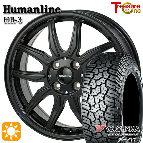 【取付対象】アゲトラ 145R14C 85/83Q ヨコハマ ジオランダーX-AT G016 トレジャーワン ヒューマンライン HR3 ブラック 14インチ 4.5J 4H100 サマータイヤホイールセット