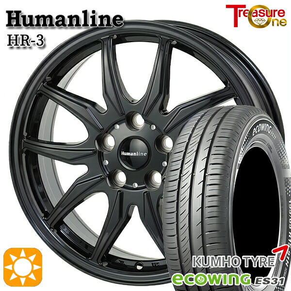 【取付対象】170シエンタ 185/60R15 84H クムホ エコウィング ES31 トレジャーワン ヒューマンライン HR3 ブラック 15インチ 6.0J 5H100 サマータイヤホイールセット