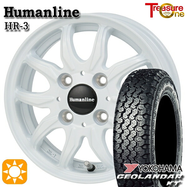 【取付対象】軽トラ 145/80R12 80/78N ヨコハマ ジオランダーKT Y828C トレジャーワン ヒューマンライン HR3 ホワイト 12インチ 3.5J 4H100 サマータイヤホイールセット