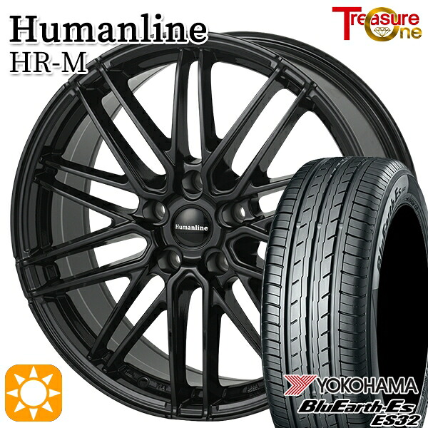 225/60R17 99H ヨコハマ ブルーアース ES32 トレジャーワン ヒューマンライン HRM BK 17インチ 7.0J 5H114.3 サマータイヤホイールセット
