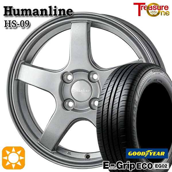 【取付対象】165/60R15 77H グッドイヤー エフィシェントグリップ EG02 トレジャーワン ヒューマンライン HS09 ダークグレー 15インチ 4.5J 4H100 サマータイヤホイールセット