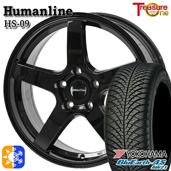 アルファード ヴェルファイア 235/50R18 101Y XL ヨコハマ ブルーアース 4S AW21 トレジャーワン ヒューマンライン HS09 18インチ 8.0J 5H114.3 ブラック オールシーズンタイヤホイールセット