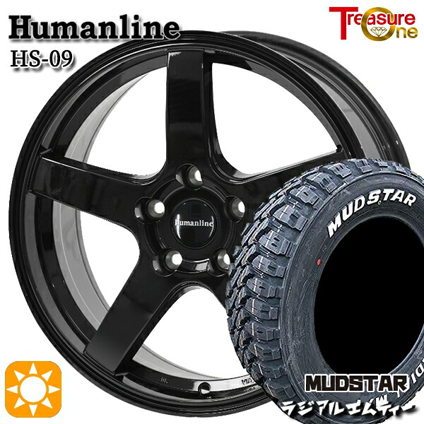【取付対象】215/70R16 100T マッドスター ラジアル M/T ホワイトレター トレジャーワン ヒューマンライン HS09 ブラック 16インチ 6.5J 5H114.3 サマータイヤホイールセット