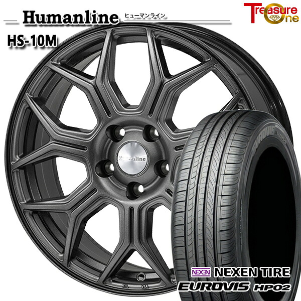 【取付対象】185/65R15 ネクセン ロードストーン ユーロビズ HP02 トレジャーワン ヒューマンライン HS10M　ダークグレー 15インチ 6.0J 5H114.3 サマータイヤホイールセット