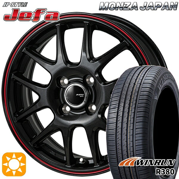 【取付対象】マツダ2 ノート 185/65R15 88H ウィンラン R380 モンツァ JPスタイル ジェファ パールブラック/レッドライン 15インチ 5.5J 4H100 サマータイヤホイールセット