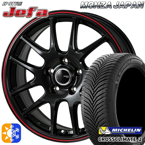 195/65R15 95V XL ミシュラン クロスクライメート2 モンツァ JPスタイル ジェファ 15インチ 6.0J 5H114.3 パールブラック/レッドライン オールシーズンタイヤホイールセット