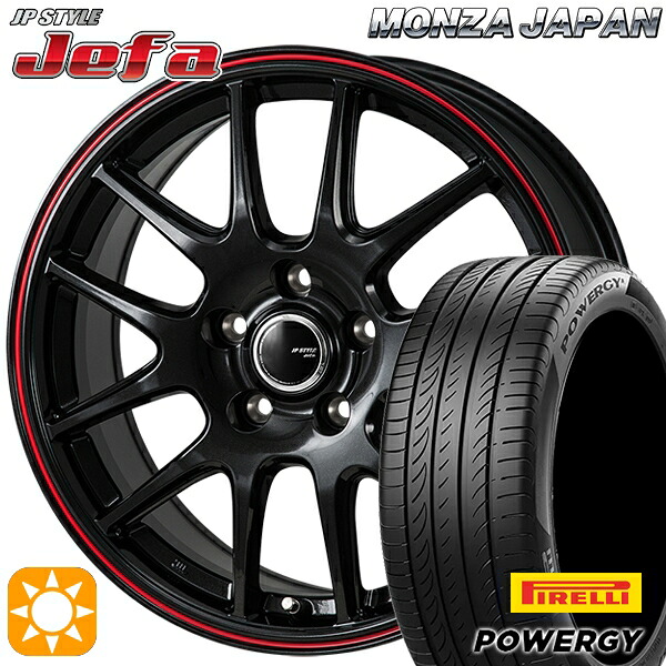 【取付対象】リーフ アクセラ 205/55R16 91V ピレリ パワジー モンツァ JPスタイル ジェファ パールブラック/レッドライン 16インチ 6.5J 5H114.3 サマータイヤホイールセット