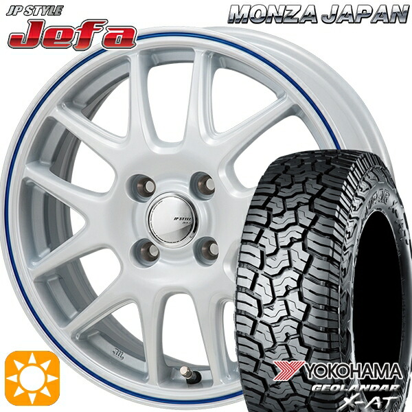 【取付対象】アゲトラ 145R14C 85/83Q ヨコハマ ジオランダーX-AT G016 モンツァ JPスタイル ジェファ パールホワイト/ブルーライン 14インチ 4.5J 4H100 サマータイヤホイールセット |トレッド新横浜師岡店