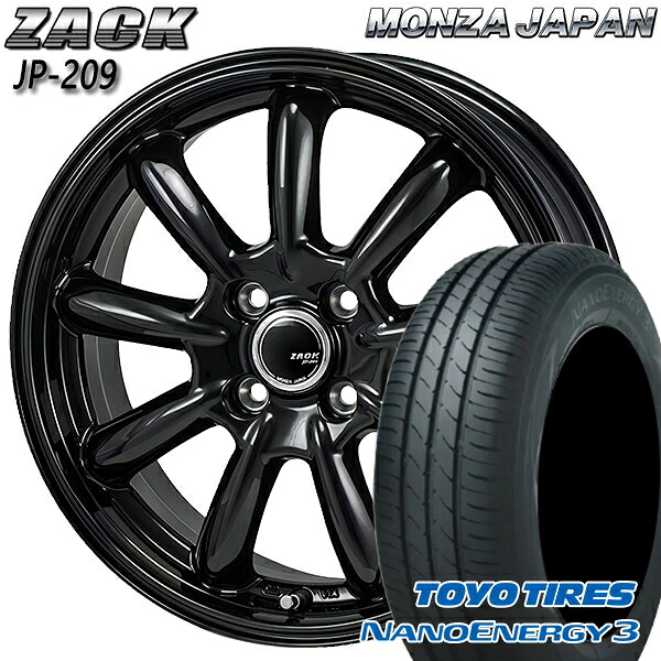 【取付対象】エブリィワゴン 165/60R14 75H トーヨー ナノエナジー3 モンツァ ザック JP209 グロスブラック 14インチ 4.5J 4H100 サマータイヤホイールセット