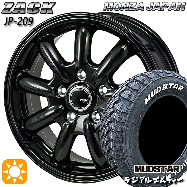 【取付対象】215/70R16 100T マッドスター ラジアル M/T ホワイトレター モンツァ ザック JP209 グロスブラック 16インチ 6.5J 5H114.3 サマータイヤホイールセット