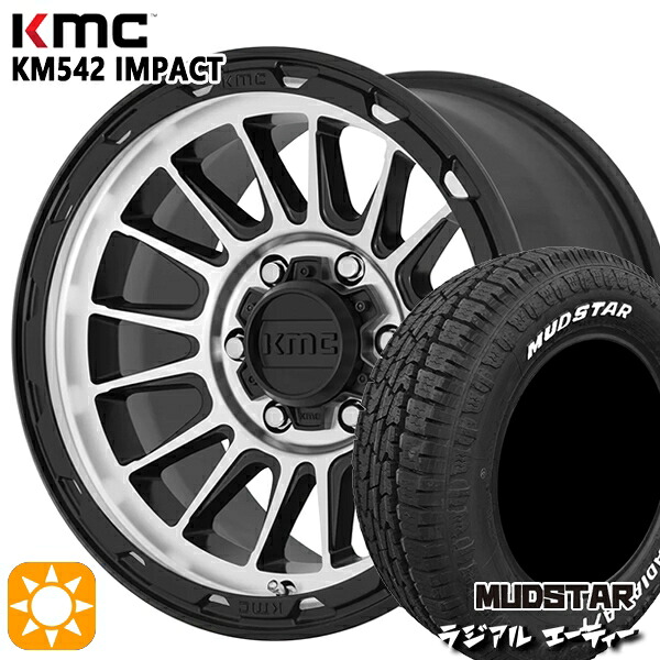 【取付対象】215/65R16 109/107L マッドスター ラジアル A/T ホワイトレター KMC KM542 IMPACT SATINBLACK MACHINED 16インチ 7.0J 5H114.3 サマータイヤホイールセット