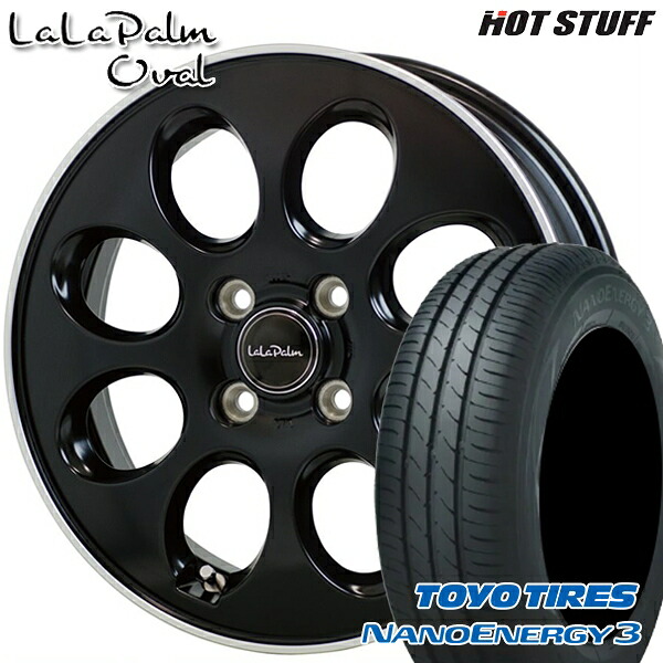 【取付対象】エブリィワゴン 165/60R14 75H トーヨー ナノエナジー3 HotStuff ララパーム オーバル セミグロスブラックリムポリッシュ 14インチ 4.5J 4H100 サマータイヤホイールセット