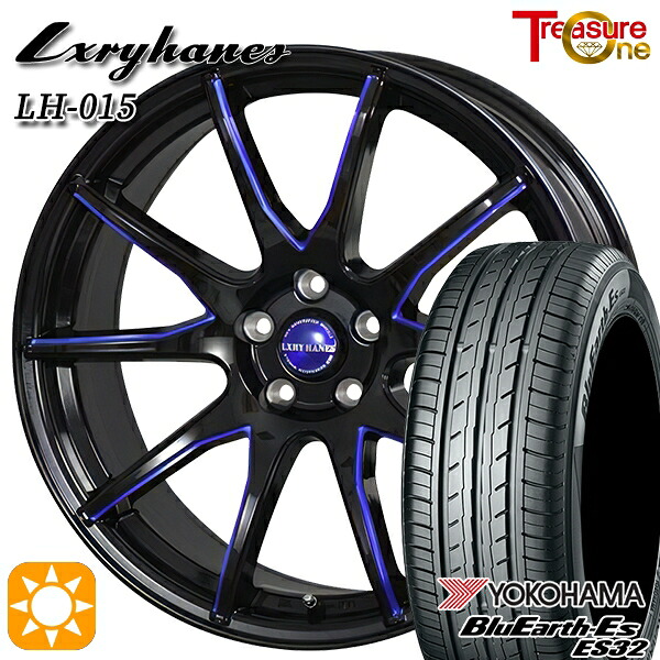 【取付対象】アウトランダー デリカD5 225/55R18 98V ヨコハマ ブルーアース ES32 トレジャーワン ラグジーヘインズ LH015 ブラック・マシニングブルークリア 18インチ 7.0J 5H114.3 サマータイヤホイールセット ｜トレッド新横浜師岡店