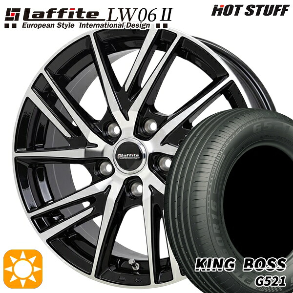 【取付対象】リーフ アクセラ 205/55R16 91V キングボス G521 HotStuff ラフィット LW06-2 BK/P 16インチ 6.5J 5H114.3 サマータイヤホイールセット