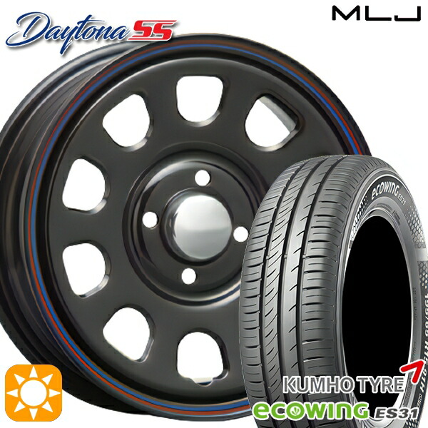 【取付対象】155/65R14 75T クムホ エコウィング ES31 MLJ デイトナ SS ブラック 14インチ 5.0J 4H100 サマータイヤホイールセット