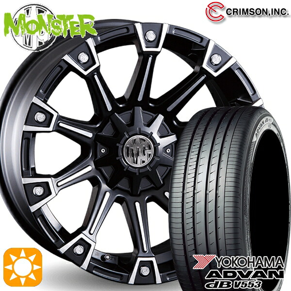 【取付対象】エスティマ ヤリスクロス 215/60R16 95V ヨコハマ アドバンデシベル V553 クリムソン MG モンスター ブラックポリッシュ 16インチ 7.0J 10H114.3/127 サマータイヤホイールセット |トレッド新横浜師岡店