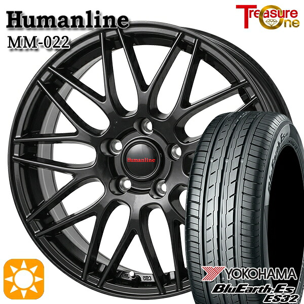 【取付対象】エルグランド クロスロード 215/65R16 98H ヨコハマ ブルーアース ES32 トレジャーワン ヒューマンライン MM022 ブラック 16インチ 6.5J 5H114.3 サマータイヤホイールセット