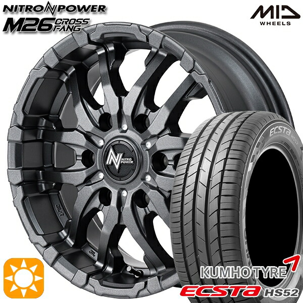 【取付対象】215/60R17 100V XL クムホ エクスタ HS52 MID ナイトロパワー M26 クロスファング バレルブラック/ドリルド 17インチ 6.5J 6H139.7 サマータイヤホイールセット