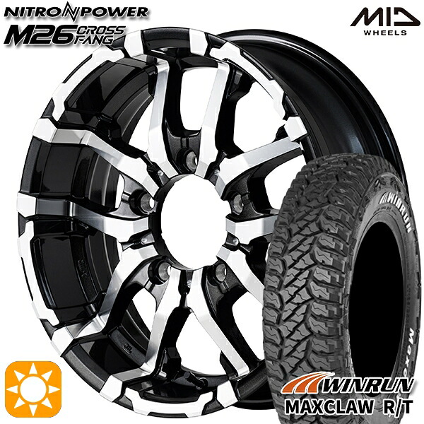 【取付対象】ジムニー 185/85R16 105/103N ウィンラン マックスクロウ R/T　ホワイトレター MID ナイトロパワー M26 クロスファング ブラックメタリック/ミラーカット 16インチ 5.5J 5H139.7 サマータイヤホイールセット