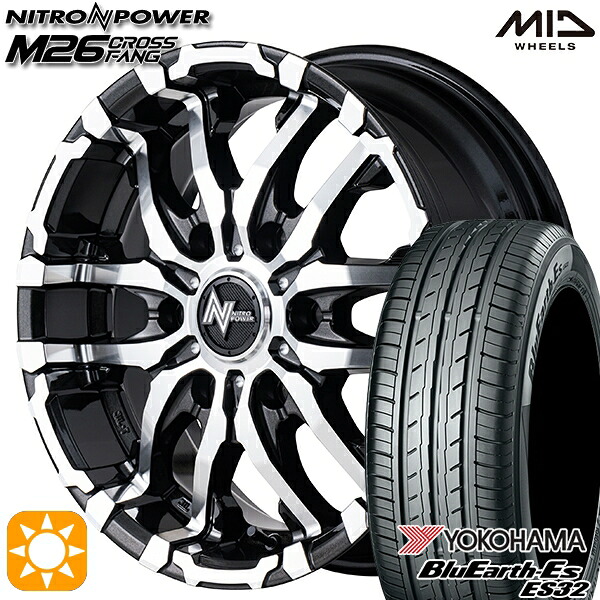 【取付対象】215/60R17 96H ヨコハマ ブルーアース ES32 MID ナイトロパワー M26 クロスファング ブラックメタリック/ミラーカット 17インチ 6.5J 6H139.7 サマータイヤホイールセット ｜トレッド新横浜師岡店