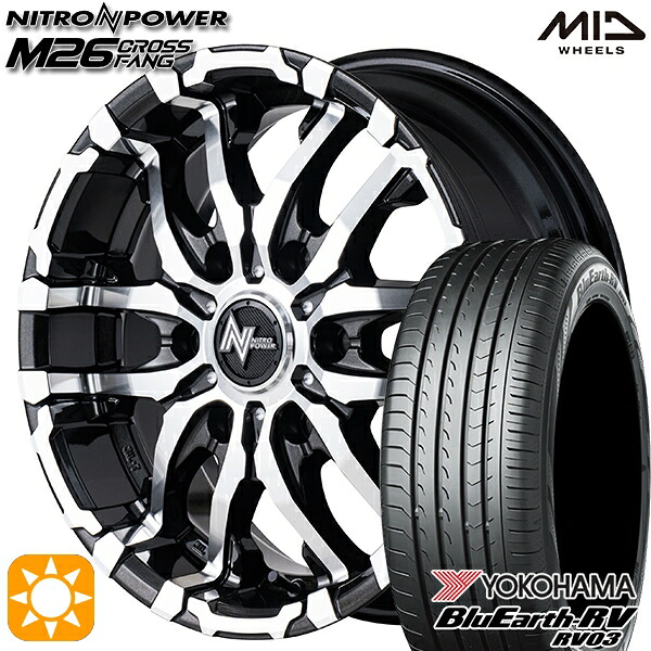 【取付対象】215/60R17 96H ヨコハマ ブルーアース RV03 MID ナイトロパワー M26 クロスファング ブラックメタリック/ミラーカット 17インチ 6.5J 6H139.7 サマータイヤホイールセット