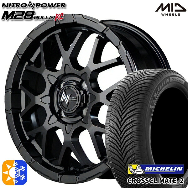 185/55R16 83V ミシュラン クロスクライメート2 MID ナイトロパワー M28バレットKC セミグロスブラック 16インチ 6.0J 4H100 オールシーズンタイヤホイールセット