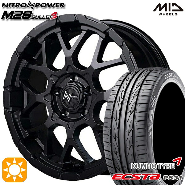 【取付対象】エスティマ ヤリスクロス 215/60R16 95V クムホ エクスタ PS31 MID ナイトロパワー M28バレットS セミグロスブラック 16インチ 7.0J 5H114.3 サマータイヤホイールセット