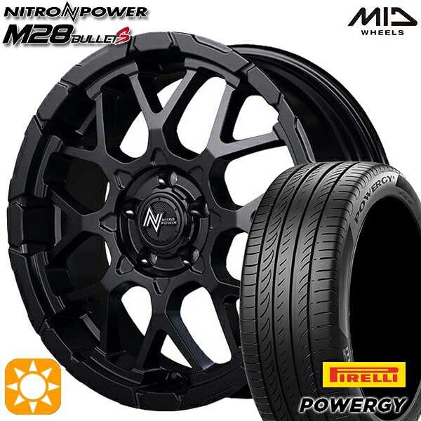 【取付対象】アクセラ アテンザ 215/45R18 93W XL ピレリ パワジー MID ナイトロパワー M28バレットS セミグロスブラック 18インチ 7.0J 5H114.3 サマータイヤホイールセット