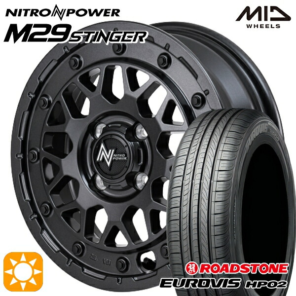 【取付対象】155/65R14 ネクセン ロードストーン ユーロビズ HP02 MID ナイトロパワー M29 スティンガー バレルブラック 14インチ 4.5J 4H100 サマータイヤホイールセット