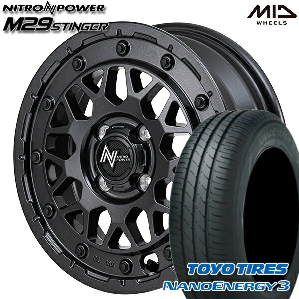 【取付対象】165/60R14 75H トーヨー ナノエナジー3 MID ナイトロパワー M29 スティンガー バレルブラック 14インチ 4.5J 4H100 サマータイヤホイールセット
