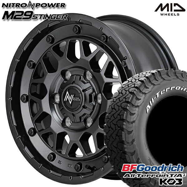 【取付対象】215/70R16 100/97S RWL BFグッドリッチ オールテレーン T/A KO3 MID ナイトロパワー M29 スティンガー バレルブラック 16インチ 6.5J 6H139.7 サマータイヤホイールセット