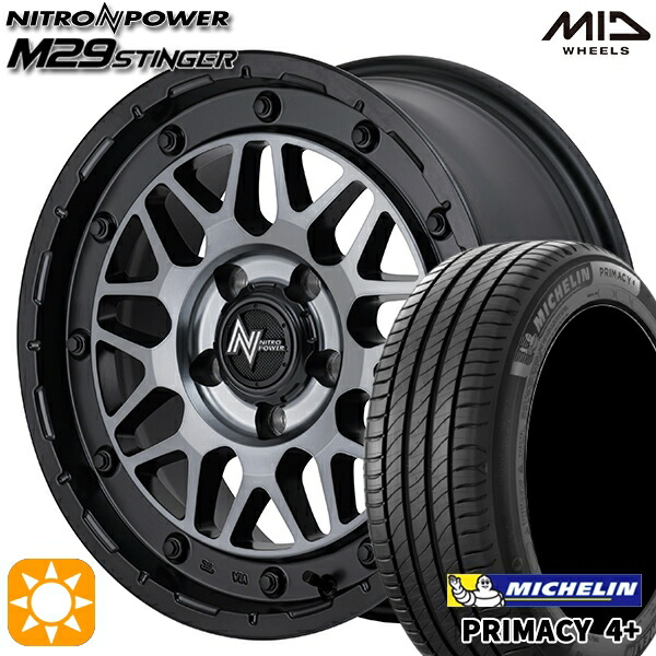 【取付対象】195/65R16 92H ミシュラン プライマシー4プラス MID ナイトロパワー M29 スティンガー セミグロスブラッククリア 16インチ 6.0J 5H100 サマータイヤホイールセット