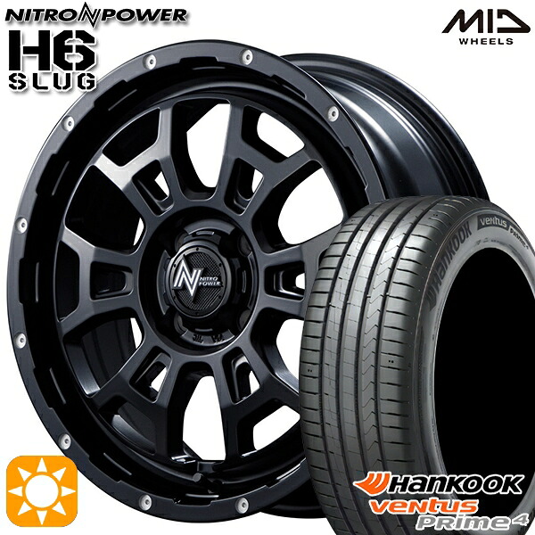 【取付対象】195/55R16 87V ハンコック veNtus PRime4 K135 MID ナイトロパワー H6スラッグ セミグロスブラック 16インチ 6.0J 4H100 サマータイヤホイールセット
