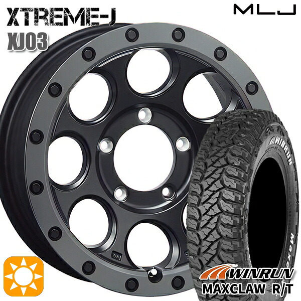 【取付対象】ジムニー 185/85R16 105/103N ウィンラン マックスクロウ R/T　ホワイトレター MLJ エクストリームJ XJ03 フラットブラック/スモークフランジ 16インチ 5.5J 5H139.7 サマータイヤホイールセット