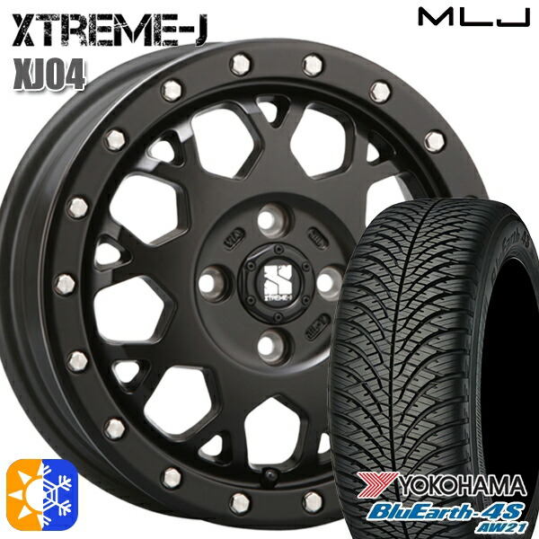 155/65R14 75H ヨコハマ ブルーアース 4S AW21 MLJ エクストリームJ XJ04 サテンブラック 14インチ 4.5J 4H100 オールシーズンタイヤホイールセット