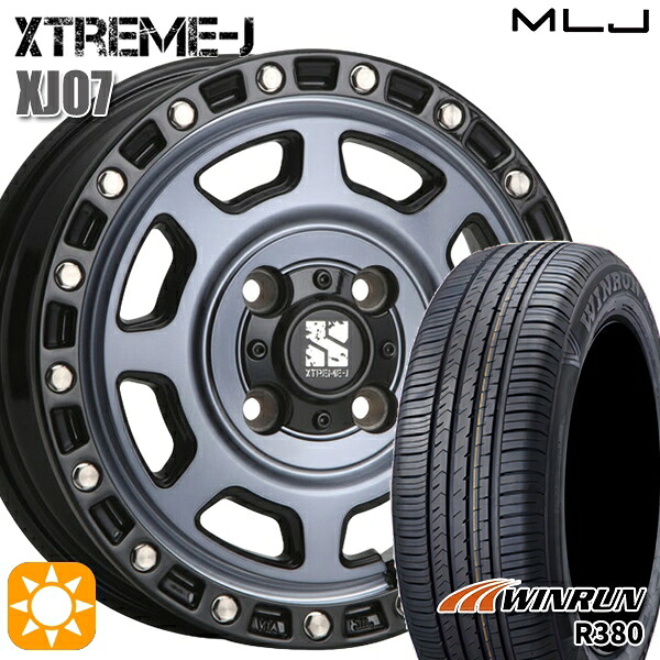 【取付対象】エブリィワゴン 165/60R14 75H ウィンラン R380 MLJ エクストリームJ XJ07 グロスブラック マシンインディゴ 14インチ 4.5J 4H100 サマータイヤホイールセット