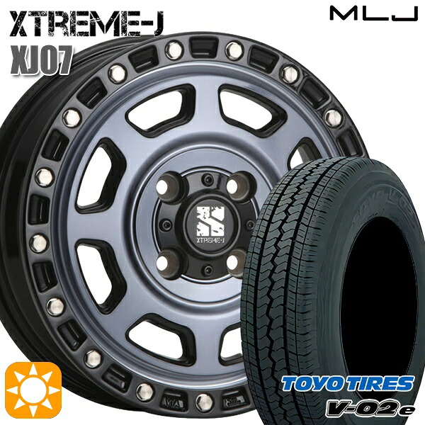 【取付対象】軽トラ 145/80R12 80/78N トーヨー V02E V-02E MLJ エクストリームJ XJ07 グロスブラック マシンインディゴ 12インチ 4.0J 4H100 サマータイヤホイールセット