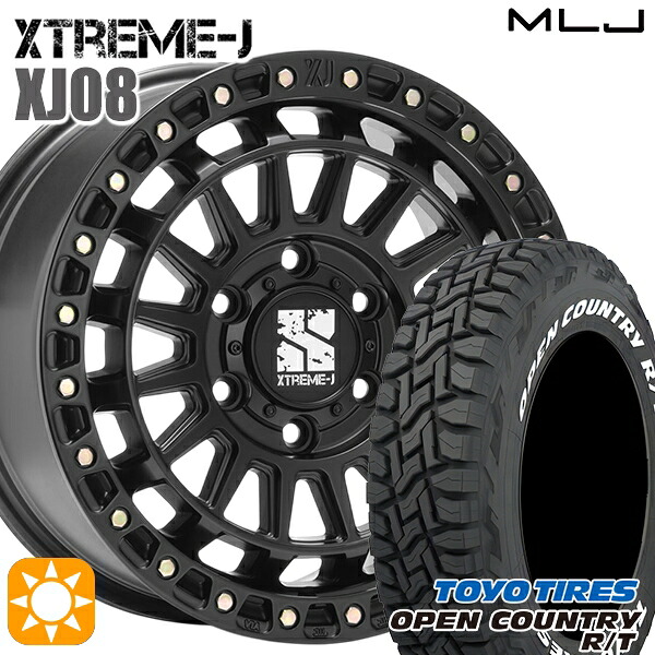 【取付対象】プラド ハイラックス 265/65R17 112Q トーヨー オープンカントリー R/T ホワイトレター MLJ エクストリームJ XJ08 サテンブラック 17インチ 8.0J 6H139.7+20+20 サマータイヤホイールセット