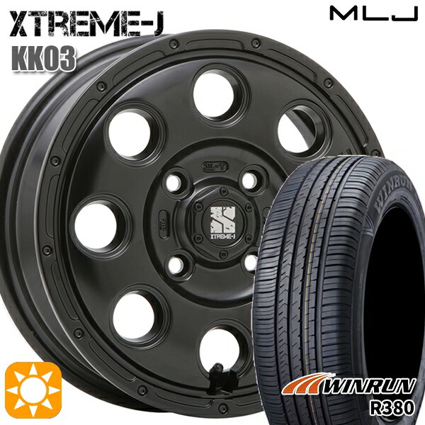 【取付対象】165/65R14 79T ウィンラン R380 MLJ エクストリームJ KK03 サテンブラック 14インチ 4.5J 4H100 サマータイヤホイールセット