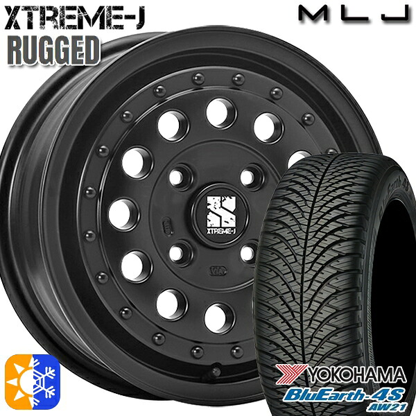 155/65R14 75H ヨコハマ ブルーアース 4S AW21 MLJ エクストリームJ ラギッド サテンブラック 14インチ 5.0J 4H100 オールシーズンタイヤホイールセット ｜トレッド新横浜師岡店