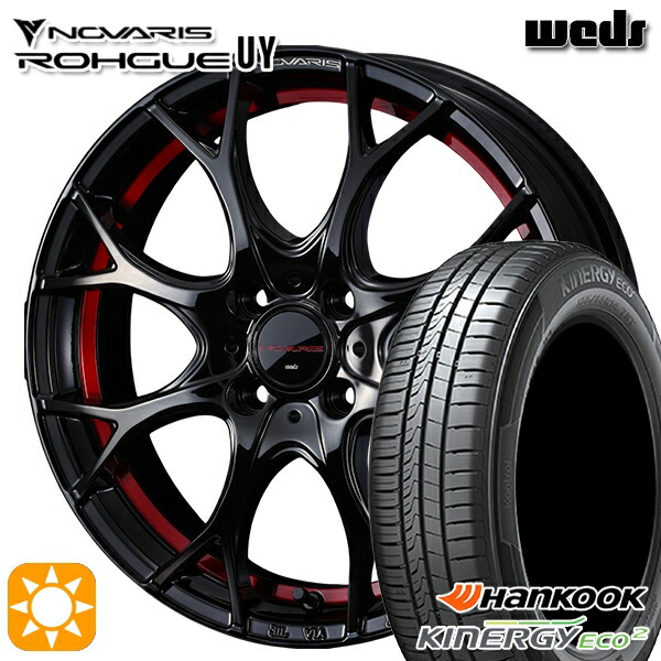 【取付対象】フィット アクア 175/65R15 84H ハンコック KlnERGy ECO2 K435 Weds ウェッズ ノヴァリス ローグ UY ピアノブラック/レッドライン 15インチ 5.5J 4H100 サマータイヤホイールセット