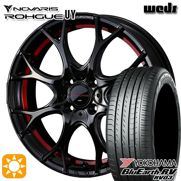 【取付対象】エブリィワゴン 165/60R14 75H ヨコハマ ブルーアース RV03 Weds ウェッズ ノヴァリス ローグ UY ピアノブラック/レッドライン 14インチ 4.5J 4H100 サマータイヤホイールセット |トレッド新横浜師岡店