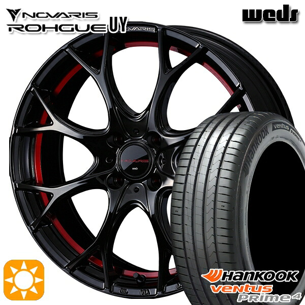 【取付対象】マツダ2 ノート 205/45R17 88V XL ハンコック veNtus PRime4 K135 Weds ウェッズ ノヴァリス ローグ UY ピアノブラック/レッドライン 17インチ 6.5J 4H100 +40/+50 サマータイヤホイールセット