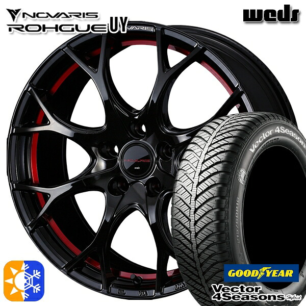 225/45R18 91H グッドイヤー ベクター フォーシーズンズ Weds ウェッズ ノヴァリス ローグ UY ピアノブラック/レッドライン 18インチ 7.0J 5H114.3 オールシーズンタイヤホイールセット