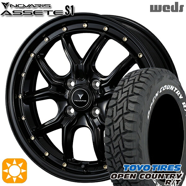 【取付対象】タフト 165/65R15 81Q トーヨー オープンカントリー R/T ホワイトレター Weds ウェッズ ノヴァリス アセット S1 ブラック/ゴールドピアス 15インチ 4.5J 4H100 サマータイヤホイールセット