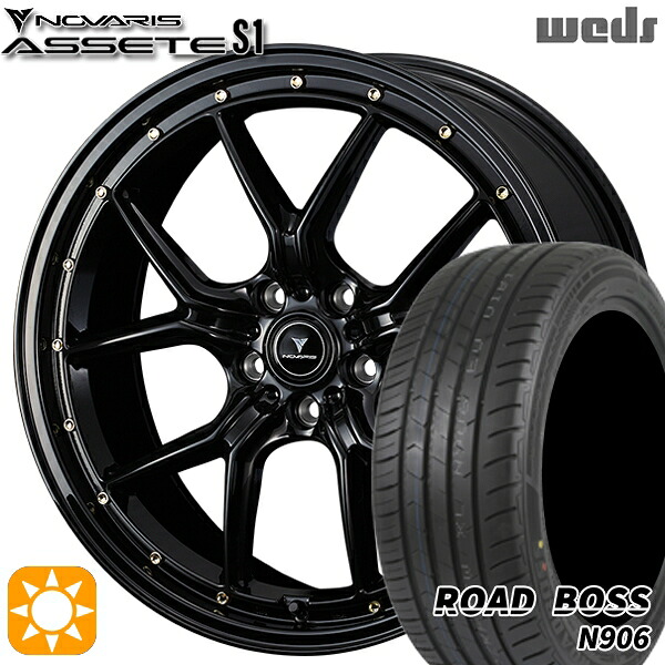 【取付対象】245/40R20 99W XL ロードボス N906 Weds ウェッズ ノヴァリス アセット S1 ブラック/ゴールドピアス 20インチ 8.5J 5H114.3 サマータイヤホイールセット