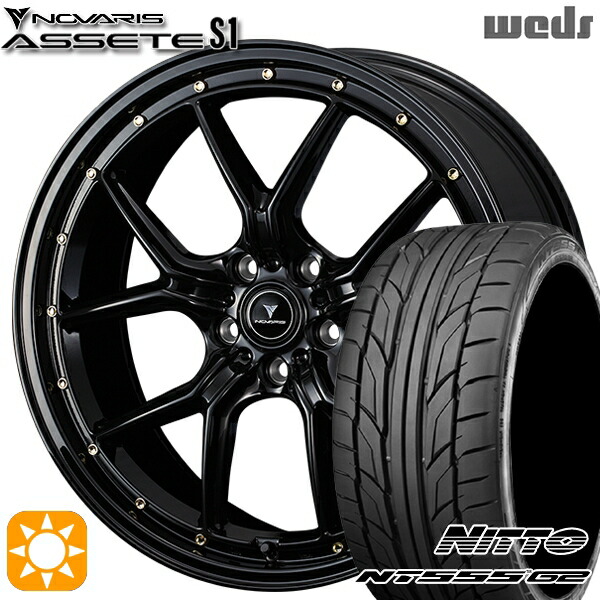 【取付対象】215/40R18 89W XL ニットー NT555 G2 Weds ウェッズ ノヴァリス アセット S1 ブラック/ゴールドピアス 18インチ 7.5J 5H114.3 サマータイヤホイールセット |トレッド新横浜師岡店