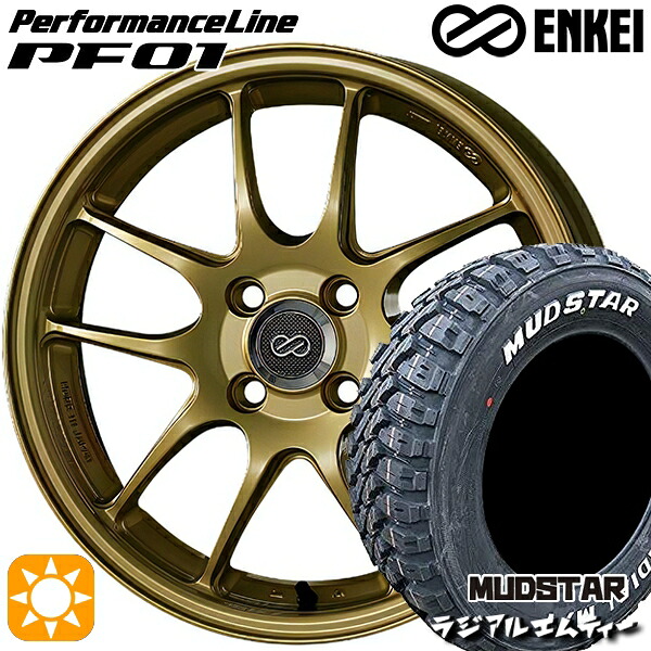 【取付対象】ライズ ロッキー 215/70R16 100T マッドスター ラジアル M/T ホワイトレター ENKEI エンケイ パフォーマンスライン PF01 ゴールド 16インチ 6.5J 4H100 サマータイヤホイールセット |トレッド新横浜師岡店