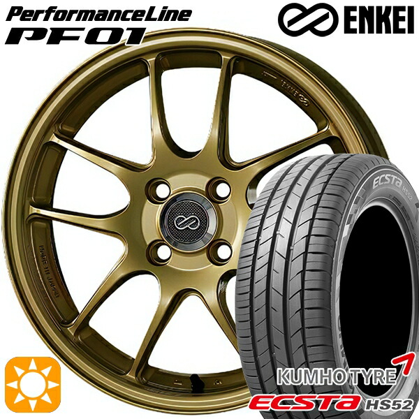 【取付対象】215/60R17 100V XL クムホ エクスタ HS52 ENKEI エンケイ パフォーマンスライン PF01 ゴールド 17インチ 7.5J 5H100 サマータイヤホイールセット