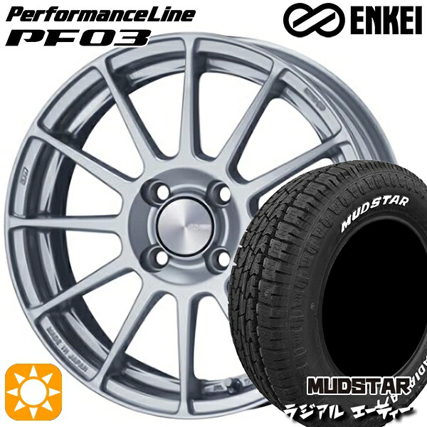 【取付対象】205/60R16 96H マッドスター ラジアル A/T ホワイトレター ENKEI エンケイ パフォーマンスライン PF03 スパークルシルバー 16インチ 6.5J 4H100 サマータイヤホイールセット